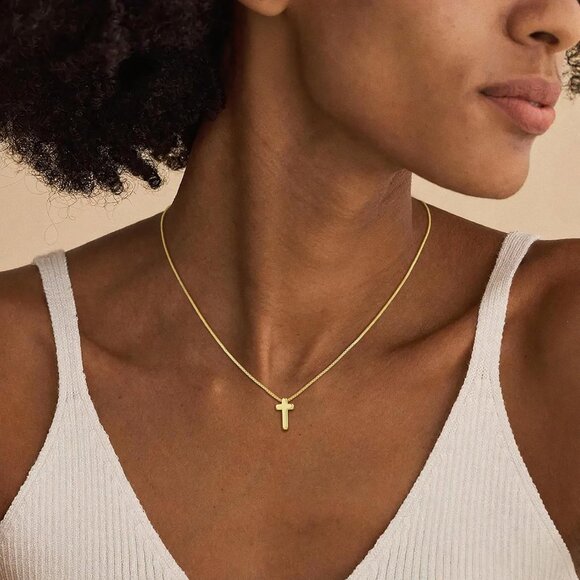 Women's 5-gold 14k Gold Plated Cross Choker Minimalist Simple Dainty Necklaces - Picture 2 of 7